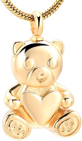 Dotuiarg Bear Hold Heart Aço inoxidável mantém o colar de urna para jóias memoriais para cremação + kits de preenchimento