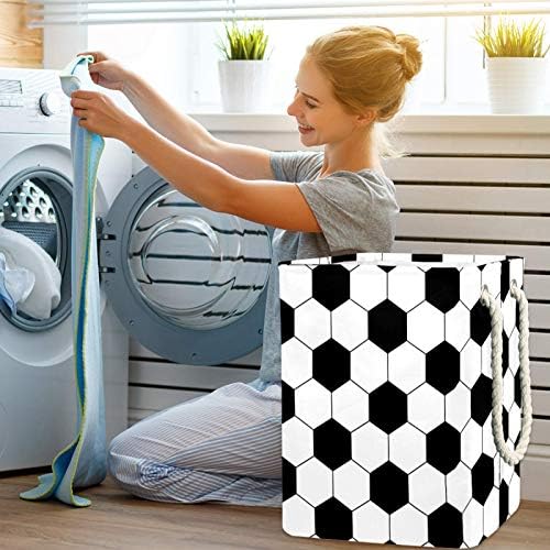 Deyya Soccer Black White Laundry Cestas cestam de altura dobrável para crianças adultas meninos adolescentes meninas em quartos banheiro 19.3x11.8x15.9 em/49x30x40.5 cm
