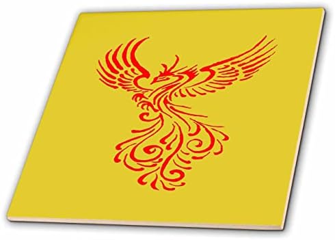 3drose Rising from the Ashes Phoenix Red Ilustração em amarelo - azulejos