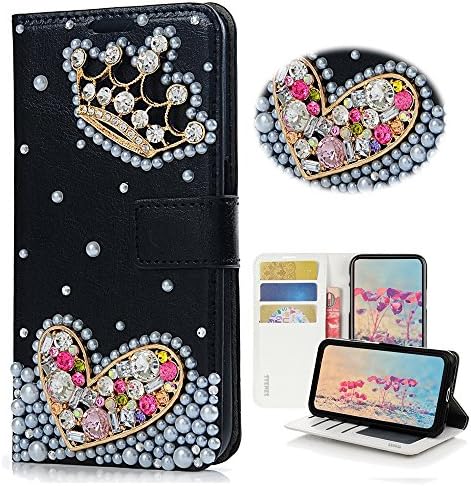 STENES Huawei Mate 10 Pro Caso - Stylish - 3D Bling Bling Crystal Crown Heart Design Wallet Slots de cartão de crédito Dobra capa de couro para Huawei Mate 10 Pro - Black