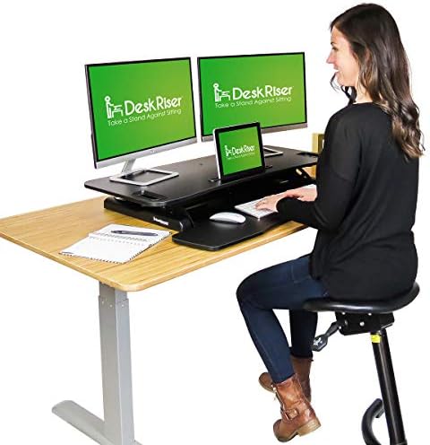 Montagem de stand -up de monitor duplo | Riser de mesa de 38 polegadas de largura pela casa de comércio | Mesas ajustáveis ​​em altura para ficar em pé e sentado