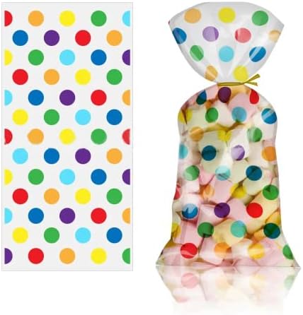 Lvzgcxpo 100 bolinhas coloridas bolsas listradas bolsa de celofane clara Estrela impressão Padrão de plástico Bolsa de presente 4 projetos,