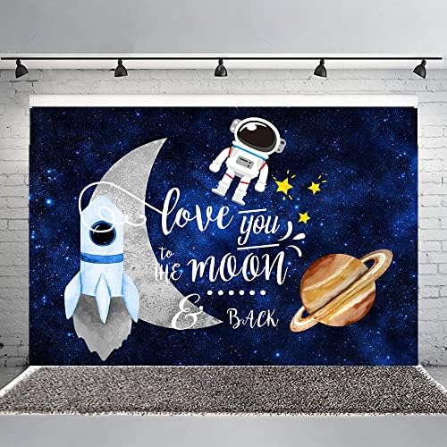 Ticuenicoa 5 × 3ft te amo na lua e no fundo do chá de bebê Starry Night Stars Spaceman Astronaut Galaxy Moon Twinkle