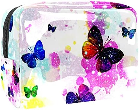 Bolsa de maquiagem de viagem sacos de maquiagem de bolsa de higieness à prova d'água para mulheres e meninas, Psyche Abstract Art Colored Butterfly Galáxia