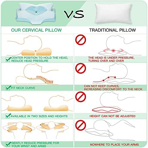 Travesseiro de espuma de memória cervical elviros, 2 em 1 contorno de suporte ortopédico travesseiros para dor no pescoço,