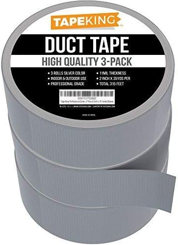 Tape King Professional Professional Duct Tape, 3 -Pack, Silver Color Multi Pack, 11mil, 48mm x 32m - Para artesanato, projetos de melhoria da casa, reparos, manutenção, volume