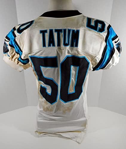 1999 Carolina Panthers Kinnon Tatum 50 Jogo emitiu White Jersey DP06933 - Jerseys de Jerseys usados ​​da NFL não assinada