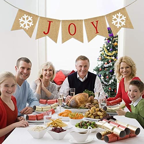 Banner de Joy Burlap | Banner de estamenha de Natal | Decorações de Natal rústico | Banner de férias | Decorações de férias | Decoração