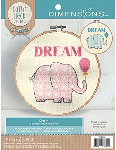 Dimensões contadas Kit de ponto cruz, Dream Elephant Baby Nursery Decoration, 14 Conde Ivory Aida, 6 ''