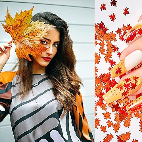 5 sacolas outono as lantejoulas de folhas de bordo holográfico de outono, pregos decorações suprimentos em gel de manicure dicas de manicure acessórios outono folhas de folhas de unhas