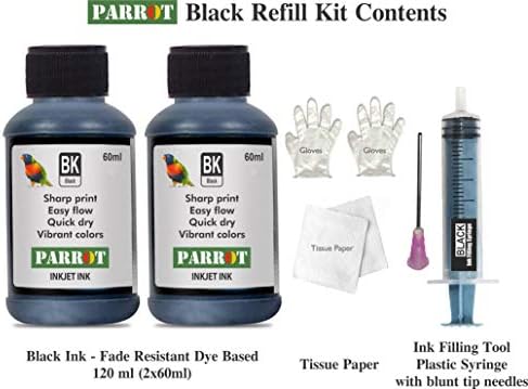 Kit de recarga de tinta de papagaio adequado para o cartucho de tinta preto HP 61 com tinta, ferramentas e instruções compatíveis com 120 ml