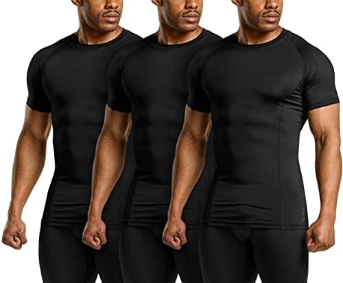 Athlio 1 ou 3 pacote de pacote masculino de manga curta fria camisa de compressão, camisetas esportivas de camisetas