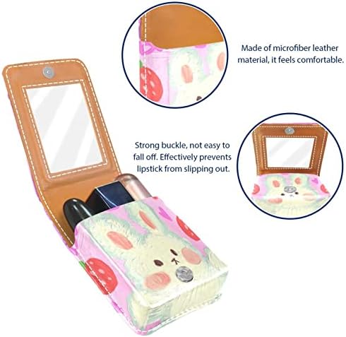 Caixa de batom Oryuekan com espelho bolsa de maquiagem portátil fofa, bolsa cosmética, cartoon animal coelho adorável morango
