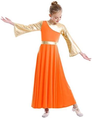 Vestidos de dança de louvor Owlfay para meninas Bloco de cores metálicas de colorido Liturgical Celebração de moda de dança