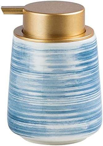Distribuidor de sabão de cerâmica Huijie com bomba para cozinha de banheiro - garrafa de loção de listras pintadas nórdicas de 430 ml, acessórios para dispensadores de líquidos de shampoo recarregáveis, 2.430ml