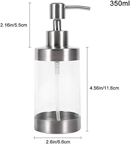 1pc 350ml Soap Dispenser Tabletop Pump Loção de loção 304 Aço inoxidável e acrílico, tipo de push, produtos de vida transparentes