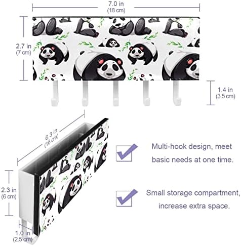 Cute Panda Bamboo Pattern Key Titular para parede com organizador de correio, rack de teclas autônoma com 5 ganchos, decoração decorativa para casa para entrada da porta da cozinha do banheiro