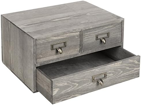 Mygift Rússico Grey Sold Wood Office Officies Desk Organizer com 3 gavetas de retirada e suporte de etiqueta de metal