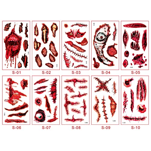 Tatuagem de Halloween Scare Tattoo Tatuagem Temporária Tatuagem Maquiagem Fake Blood Scar Tattoo 3D Bleedando Suture Scrace