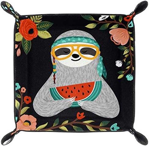 AISSO Cute Baby Sloth Comer Watermelon Leather Bandejeira de manobrista para carteiras, relógios, chaves, moedas, telefones