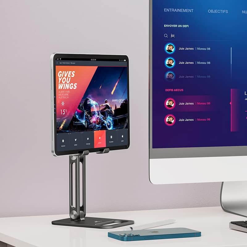 Tablet Stand Ajustável, AMSEL ERGONONOMIC Aluminium Phone e Tablet Stand Stand Hight Angle Solder e Dock de Berço para iPad Pro, Air