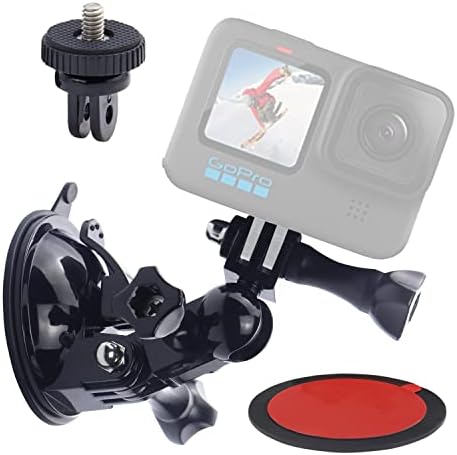 Charchendo Action Camera Supction Cup Monta com 1/4 de parafuso, 360 ° de pára -brisa de carro ajustável para a GoPro Hero 10
