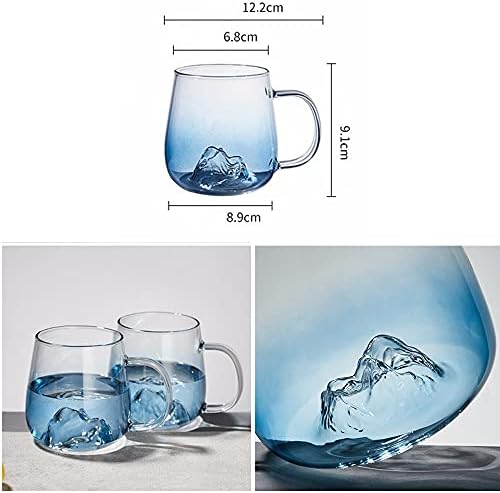 caneca de água de vidro azul de Tianqin, 10 onças, copo de vidro de borossilicato, design de interiores da forma da montanha,