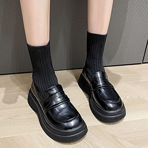 Botas de cunha para mulheres moda feminina cor de cor sólida Couro artificial confortável espesso deslizamento em botas médias redondo