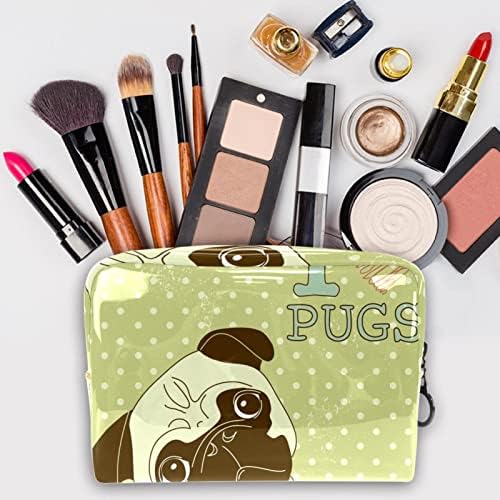 Bolsa de maquiagem tbouobt bolsa de bolsa cosmética bolsa bolsa com zíper, animais de desenho animado eu amo pugs