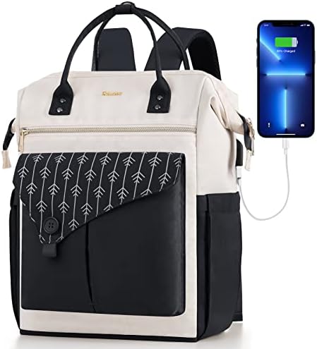 Mochila de laptop Momuvo para mulheres de 15,6 polegadas de laptop com porto USB, bolsa de mochilas resistentes a água