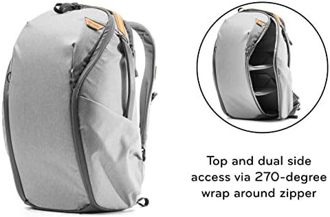 Design de pico todos os dias da mochila Zip 15L Ash, mochila de mão com manga de laptop