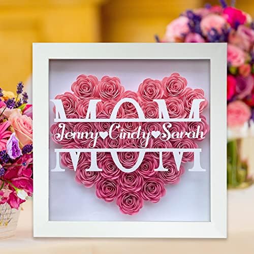 Caixa de sombra de flor de mamãe personalizada com nome Nome personalizado Heart Rose Seca Flor Frame Frame, Presente de aniversário