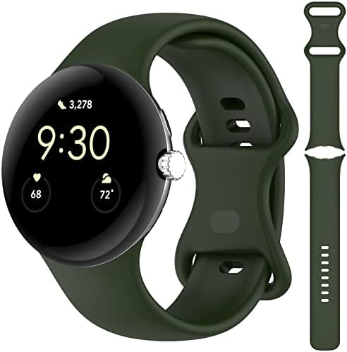 Ingido Compatível para o Google Pixel Watch Band, Pixel Assista Soft Silicone Wrist Banda de cinta esportiva à prova d'água para Google Pixel Watch 2022 （Green-L）