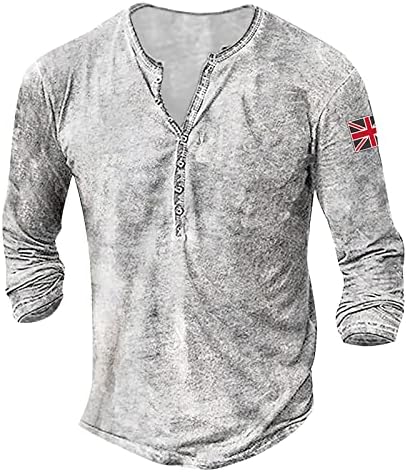 Wenkomg1 Solid Washed Henley Shirt for Men, Union Jack Uk Flag T-shirt Impresso