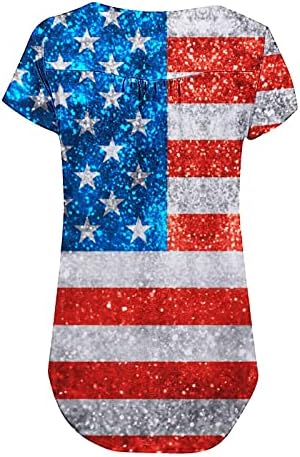 Túdos de túnica casual feminina para usar com leggings American Flag camisa de manga curta Henley Bloups Botton Up Tshirts 2023