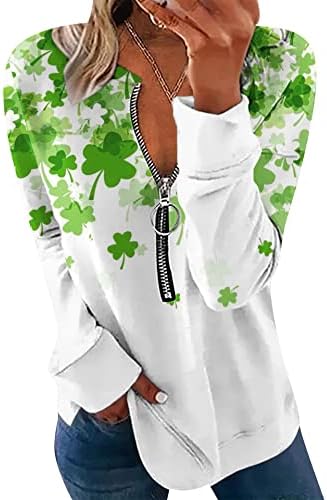 Dia de São Patrício de São Patrício de Efofei Meio zíper camisola de manga longa Camisas de trevo da Irlanda Tops de impressão shamrock