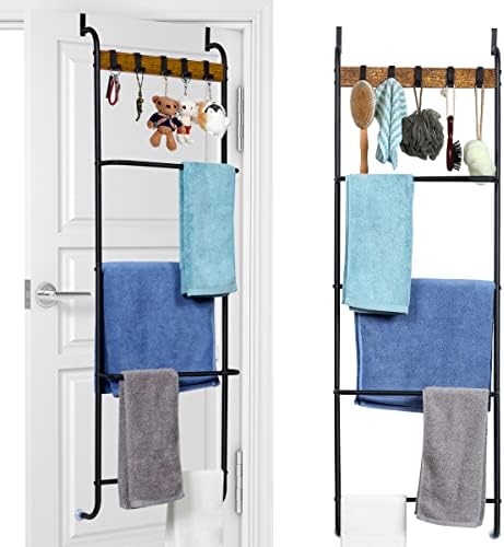 Sobre o toalha da porta, prateleiras de toalhas de 5 camadas para a porta do banheiro pendurada, banheiro traseiro da barra