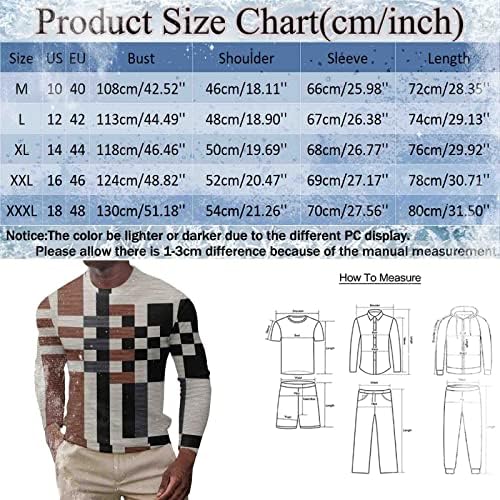 Camisetas grandes para homens outono e inverno xadrez camiseta de impressão completa de tamanho redondo de manga longa de manga comprida