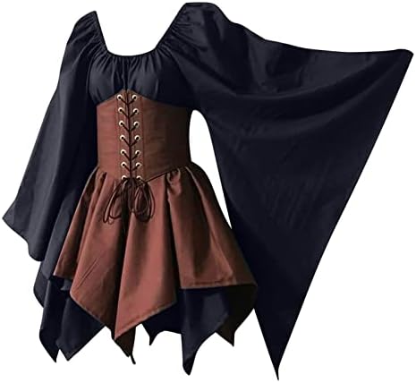 Ruziyoog feminino feminino Renascença Dressão Vestido de Halloween Vintage Batwing Sleeve Gothic Victorian vestidos com espartilho