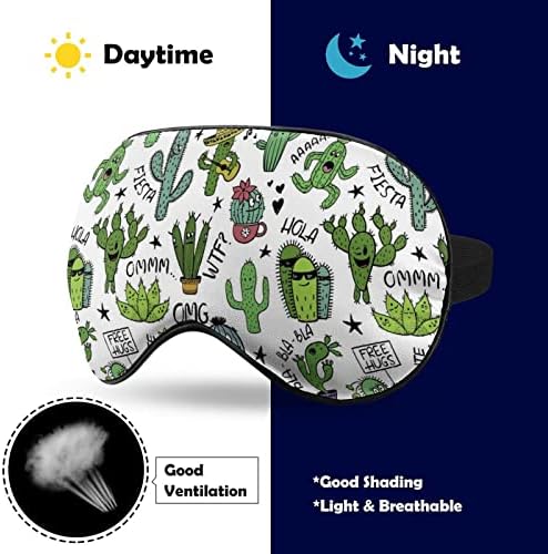 Cacto de desenho animado suculento máscara ocular de máscara de luz bloqueando a máscara de sono com alça ajustável para o trabalho de turno para dormir para viagem