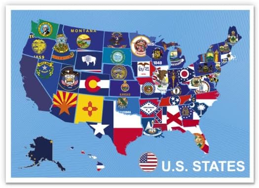 Mapas de bandeiras do estado dos EUA - adesivo de vinil de 5 - para laptop de carro i -pad - decalque à prova d'água