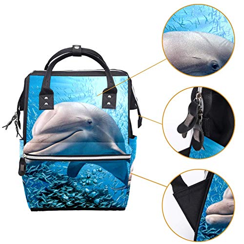 Dolphin debaixo d'água em bolsas de fraldas do oceano Backpack Mummy Backpack de grande capacidade Bolsa de enfermagem Bolsa de viagem para cuidados com o bebê