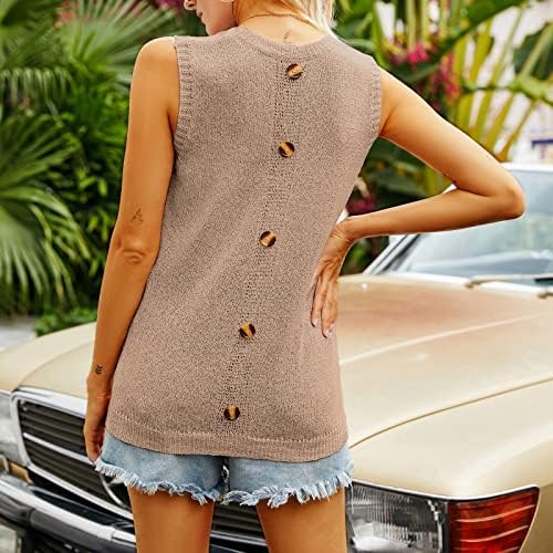 XPSJBBB Cores de seda sólida de cor sólida feminina Tampas de suéter de malha de malha com botão sem mangas com bolso com bolso