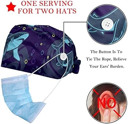 2 embalagens Tartarugas marinhas Capinho de trabalho ajustável com Button & SweatBand For Enfermes Women Women Railt Hat