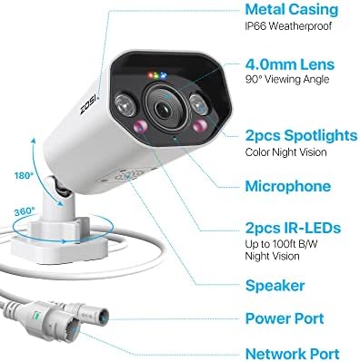 ZOSI 8CH 5MP Sistema de câmeras de segurança para casa Poe ao ar livre com disco rígido de 1 TB, H.265+ 5MP CCTV NVR, 6pcs com fio