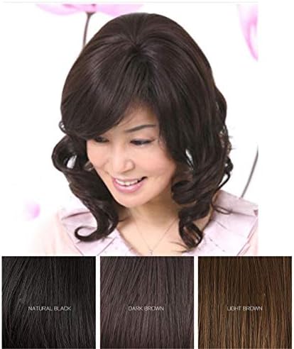 Andongnywell Wig Wig com franja com franja ondulada de cabelo sintético de cabelo médio longa cabelo cacheado
