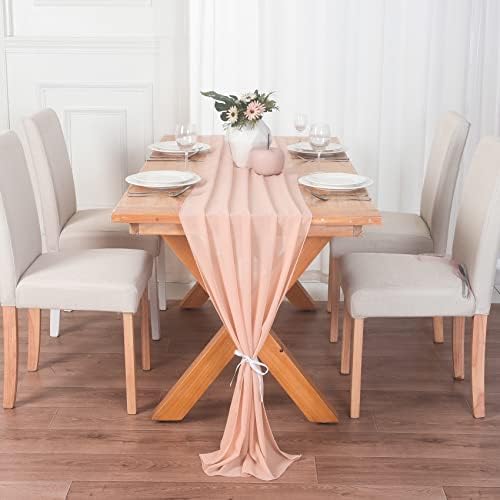 6 Pacote de mesa de chiffon rosa bebê corredor de 10 pés de mesa de tule tule tule tule tule tule tule runner 29x120 polegadas Romantic Table Runner para decorações de mesa de casamento
