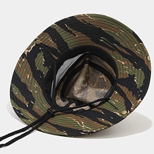 Unisex malha camuflagem clássica chapéu chapéu boonie chapéu largo chapéu de sol com cinta de pesca chapéu de pesca