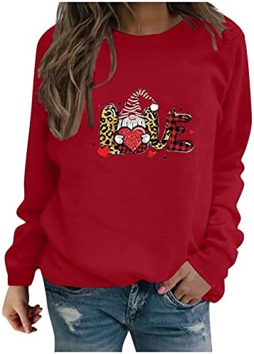 Dia dos Namorados Plus Sizre Sweothirts Womens Foto de Pullover Gráfico Cute Sweatshirt Plaid Leopard Gnome Hearts Tops
