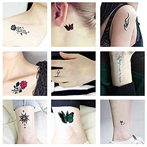 Tatuagens temporárias - 40 folhas pequenas tatuagens falsas, Flowers Crowns estrela a coleção de borboletas de animais